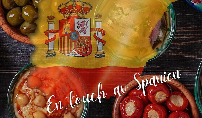 Tapasrätter i skålar, spanska flaggan.