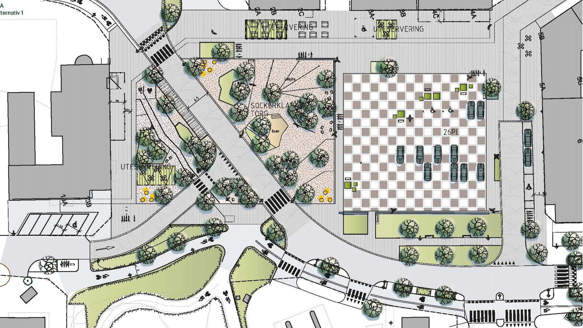 Illustrativ planritning över det nya torget