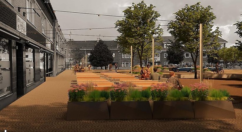 skiss över hur det skulle kan komma att se ut på torget när det är klart